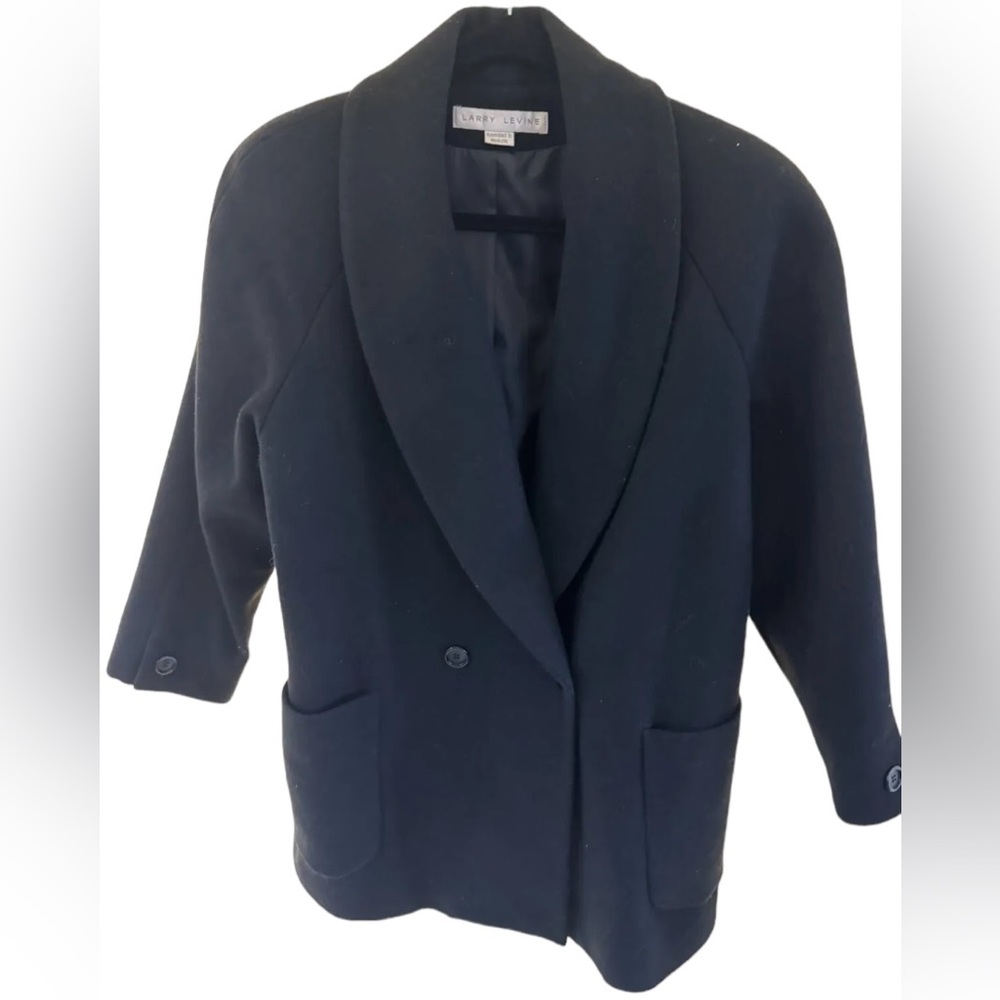 Womens Larry Levine Double Breasted Wool coat Black coat sz 10 vintage‎